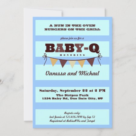 Stripes And Pennant Baby Q Invitation