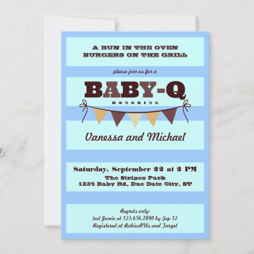 Stripes and Pennant Baby Q Invitation