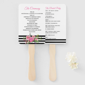 Stripes and Peonies Wedding Program Fan