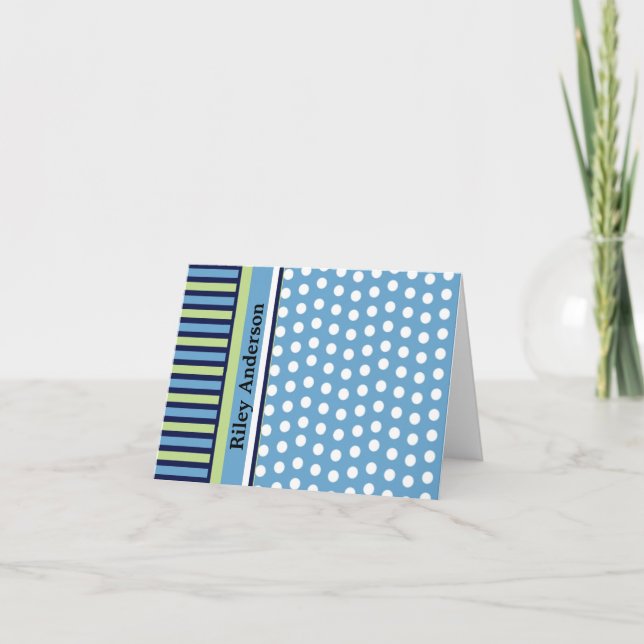 Stripes and Polka Dots Personalized Note Card (Front)