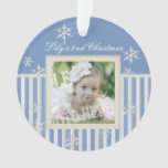 Stripes And Snowflakes Winter Photo Ornament at Zazzle