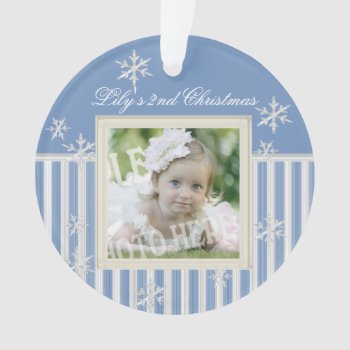 Stripes And Snowflakes Winter Photo Ornament by sheezl80 at Zazzle