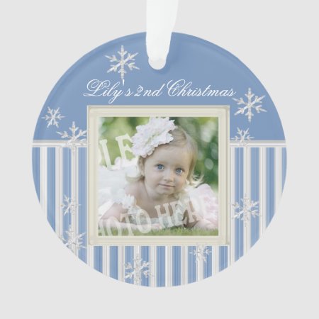 Stripes And Snowflakes Winter Photo Ornament