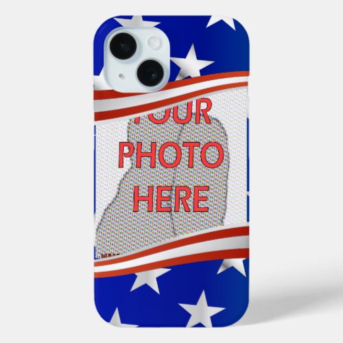 Stripes and stars photo frame template iPhone 15 case
