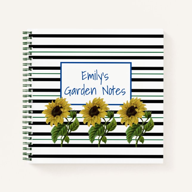Stripes And Sunflowers Notebook (Front)