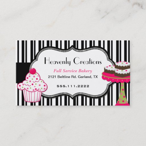 Customizable Stripes and Sweets Bakery Business Card