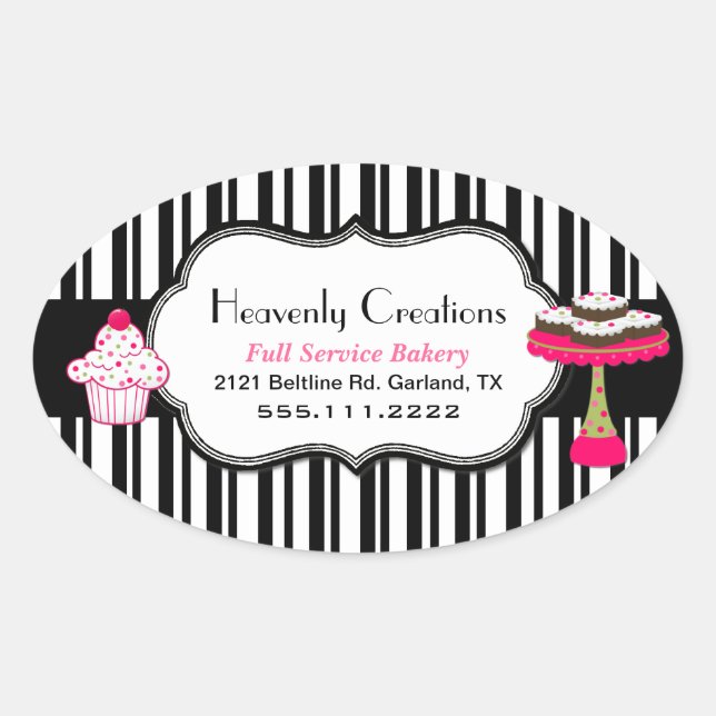 Stripes and Sweets Custom Bakery Sticker (Front)