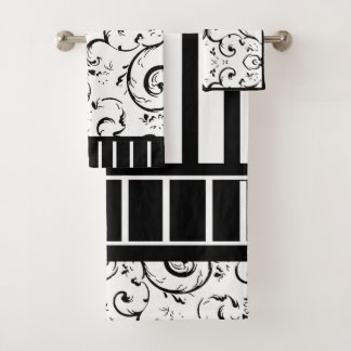 Stripes and Swirls Black and White Bath Towel Set