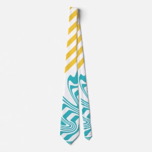 Stripes and Swirls in Turquoise and Yellow Neck Tie