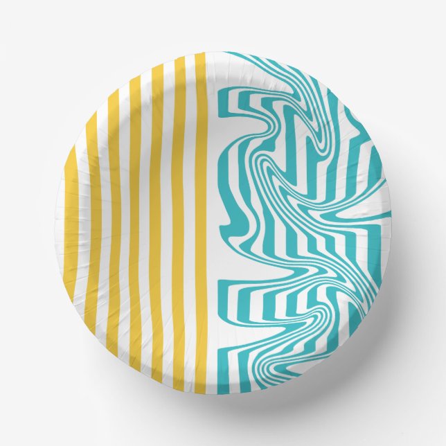 Stripes and Swirls in Turquoise and Yellow Paper Bowls (Front)