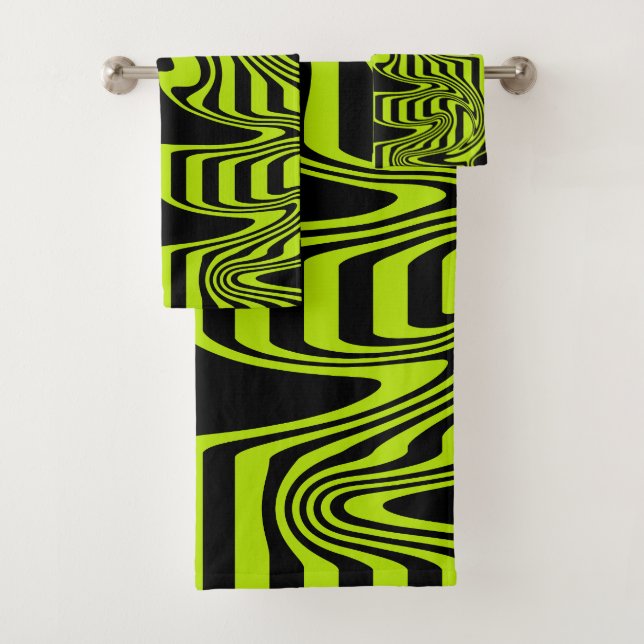 Stripes and Swirls - Lime Green and Black Bath Towel Set (Insitu)