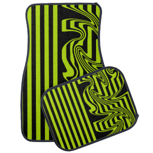 Stripes and Swirls - Lime Green and Black Car Floor Mat
