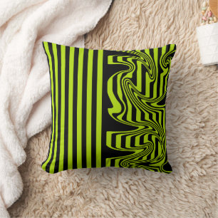 Stripes and Swirls - Lime Green and Black Throw Pillow