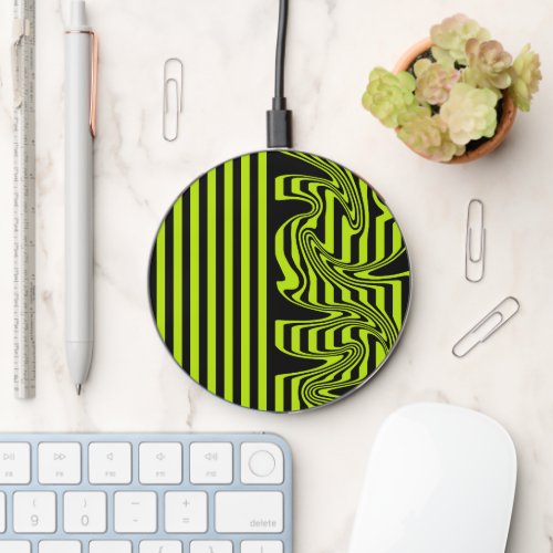 Stripes and Swirls _ Lime Green and Black Wireless Charger