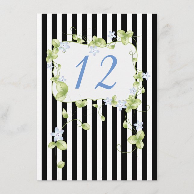 Stripes and Vines Wedding Reception Table Number (Front)