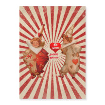 Stripes and Vintage Valentine Clowns with Heart 