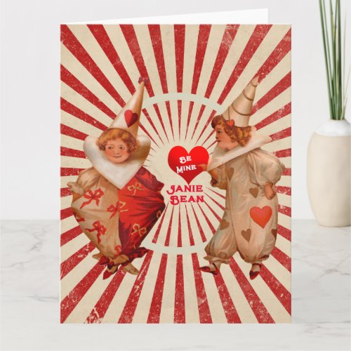 Stripes and Vintage Valentine Clowns with Heart Card