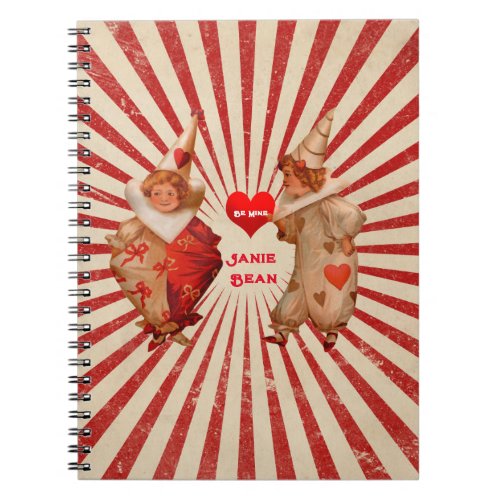 Stripes and Vintage Valentine Clowns with Heart  Notebook
