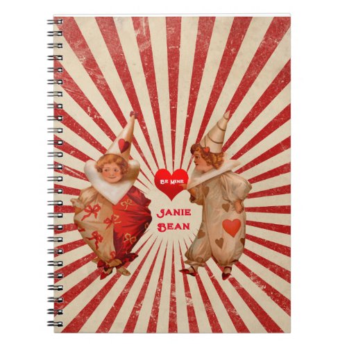 Stripes and Vintage Valentine Clowns with Heart  Notebook