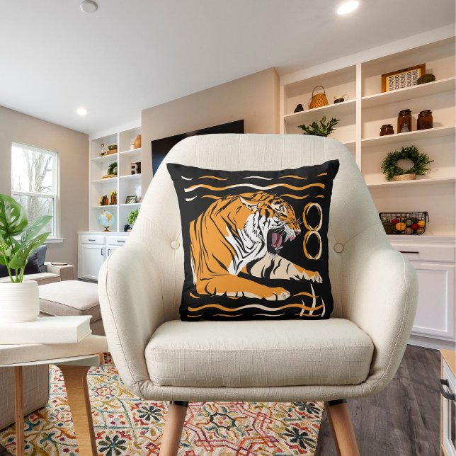 Stripes Animal Big Cat Tiger On Cute Modern Black Throw Pillow (Creator Uploaded)