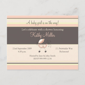 Stripes Baby Shower Invitation (Girl) Postcard