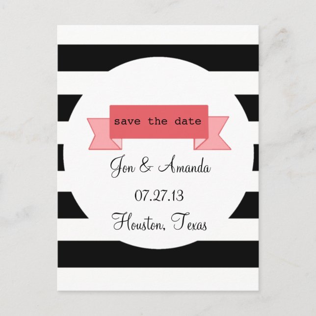 Stripes & Banner Save the Date Postcard (Front)