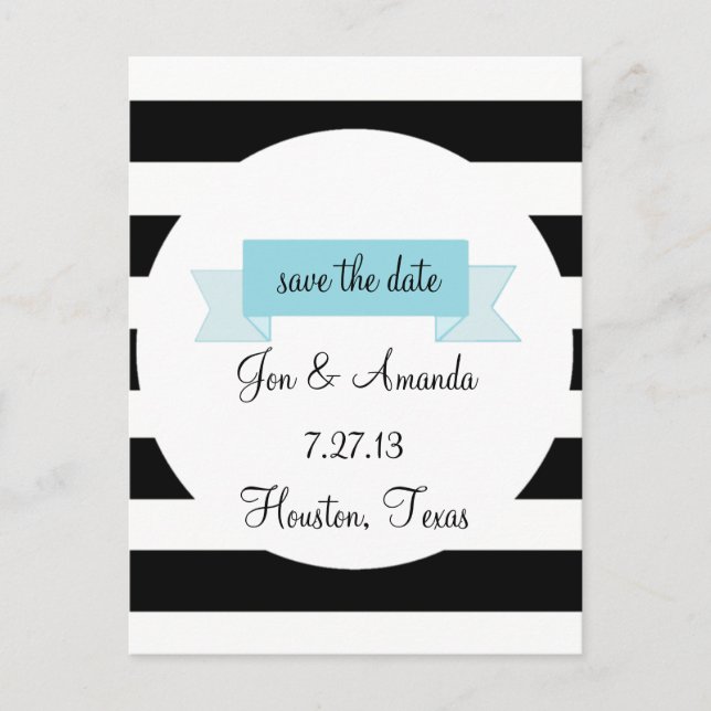 Stripes & Banner Save the Date Postcard (Front)