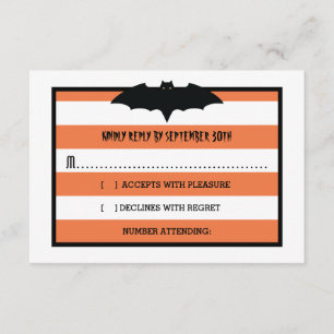 Stripes & Bat Orange Halloween Wedding RSVP Card