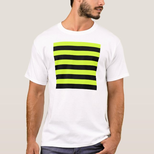 Stripes - Black and Fluorescent Yellow T-Shirt (Front)