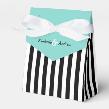 Stripes Black And White Ribbon Blue Wedding Gift Favor Boxes