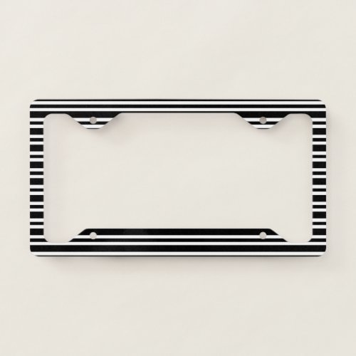 Stripes Black and White Thick and Thin License Plate Frame