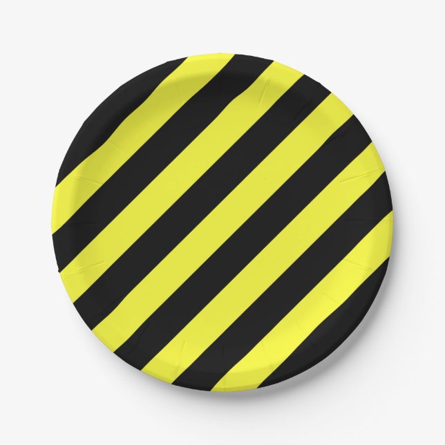 stripes black and yellow paper plates (Front)