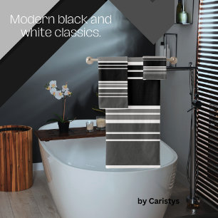 Stripes Black, Greys, White   Bath Towel Set