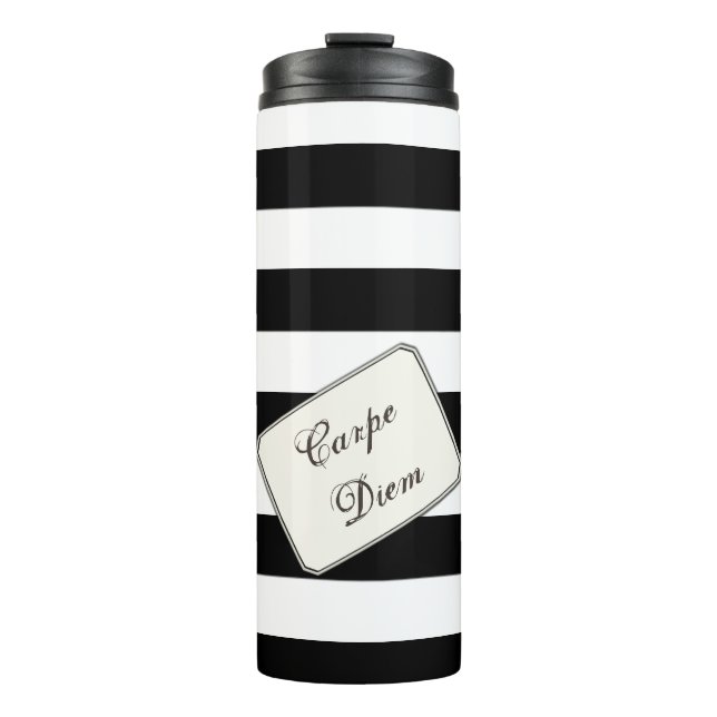 Stripes Black on any Color any Text Thermal Tumbler (Front)
