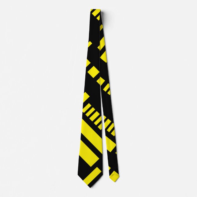 Stripes.Black White 01 B Yellow BG Neck Tie (Front)