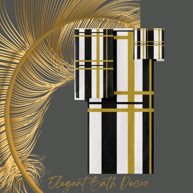 Stripes Black White, Gold Bath Towel Set (Creator Uploaded)