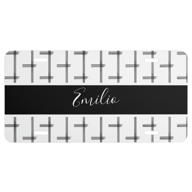 Stripes Black White Lines License Plate (Front)