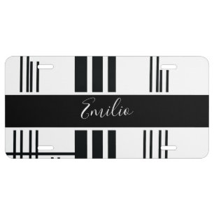 Stripes Black White Shapes License Plate