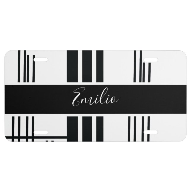 Stripes Black White Shapes License Plate (Front)