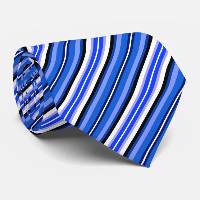 Stripes - Blue and Black and White Tie (Rolled)