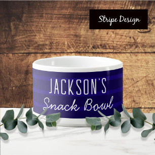 Stripes Blue Personalized Name Snack Bowl