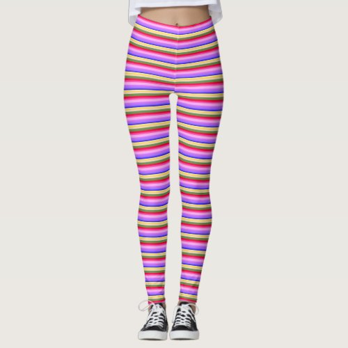 Stripes _ Blue Purple Green Yellow Orange Pink Red Leggings