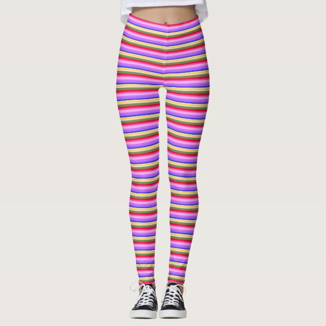 Stripes - Blue Purple Green Yellow Orange Pink Red Leggings (Front)