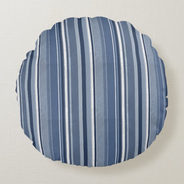 Stripes Blue Round Pillow (Front)