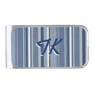 Stripes Blue Silver Finish Money Clip
