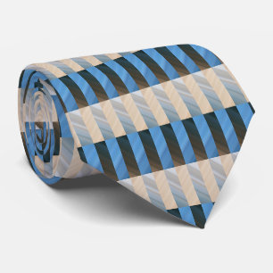 Stripes - Blue Silver Gold Beige Neck Tie