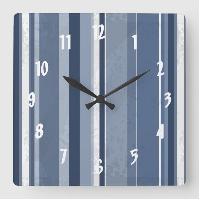 Stripes Blue Square Wall Clock (Front)