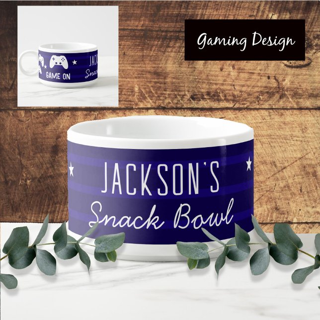 Stripes Blue Video Game Name Snack Bowl (Creator Uploaded)