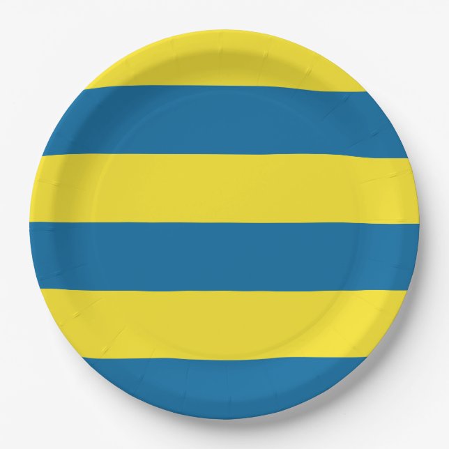 Stripes | Blue & Yellow | Customizable Paper Plates (Front)