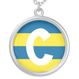 Stripes Blue & Yellow Customizable Silver Plated Necklace